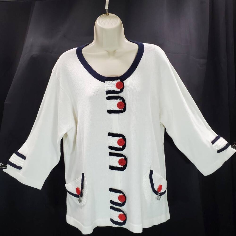 Storybook Knits Womens L Nautical Cardigan Sweater White Charms Of The Sea New